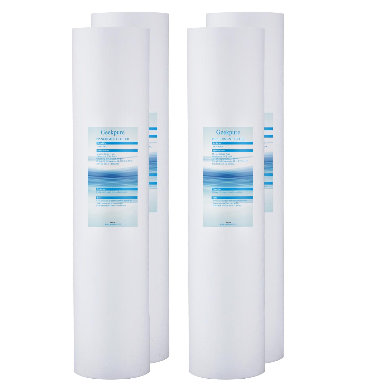Geekpure 20-inch sediment filter pack protects whole home from silt and rust particles.