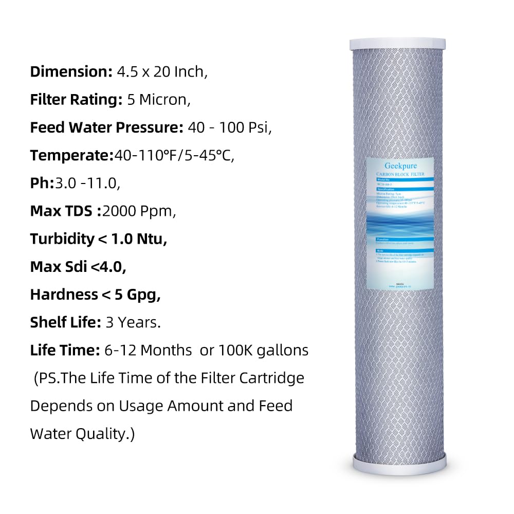Geekpure PP sediment filter 20-inch reduces sand and dirt for cleaner water.
