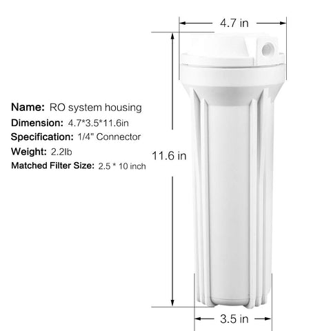 Geekpure RO housing compatible with standard 2.5 x 10 inch cartridges.
