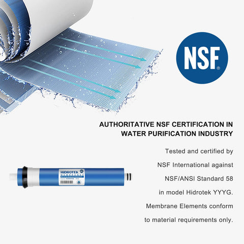 Geekpure RO membrane label detail highlights certification and key specs for replacement.