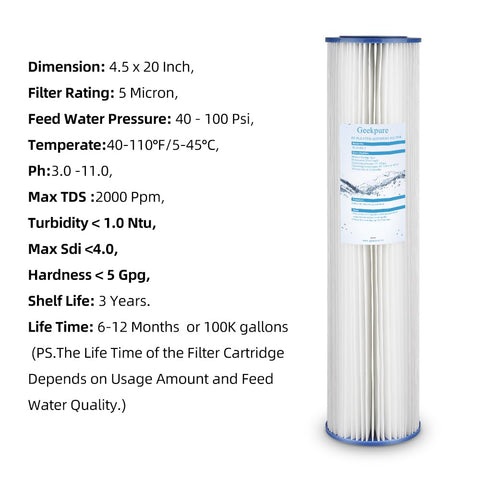 Geekpure pleated media captures silt, sand, rust and dirt effectively