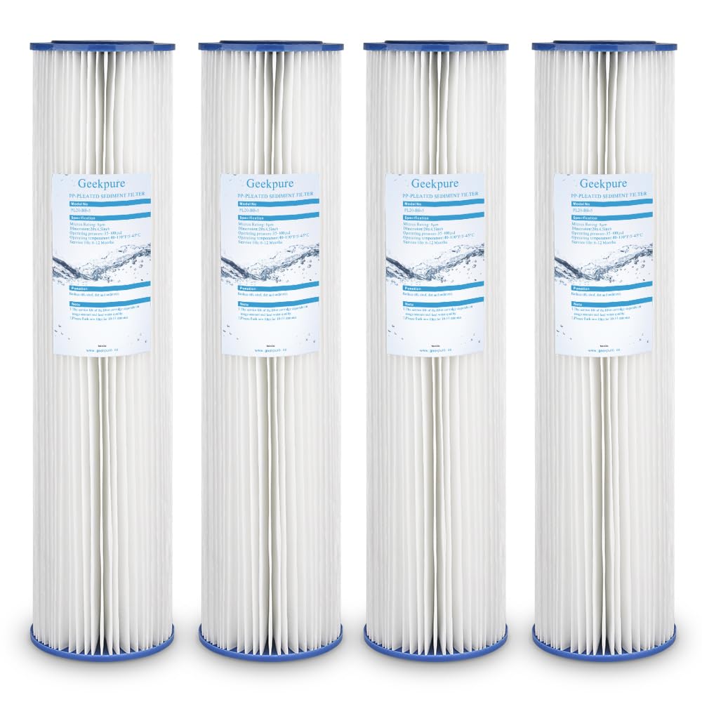 Geekpure four-pack 20-inch pleated sediment filter for whole-house protection
