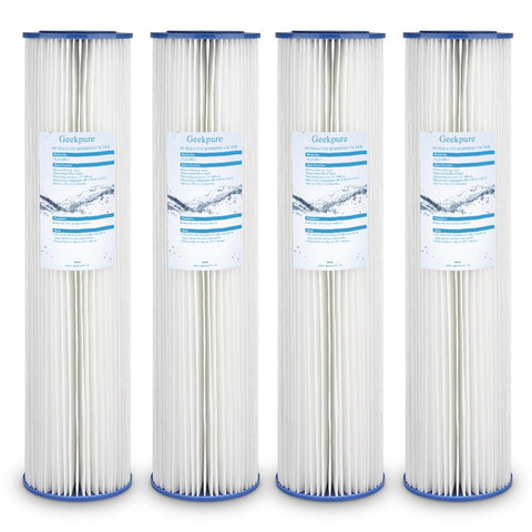 Geekpure four-pack 20-inch pleated sediment filter for whole-house protection