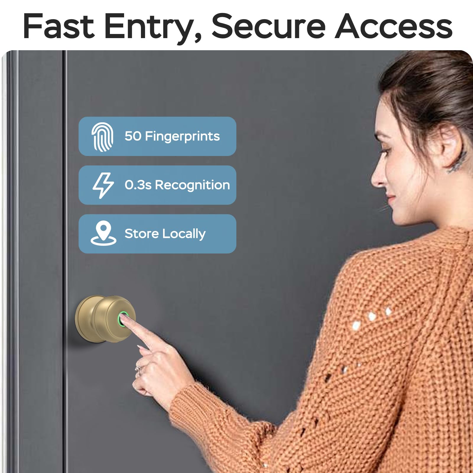 Geektale fingerprint recognition technology highlights fast unlock on touch.