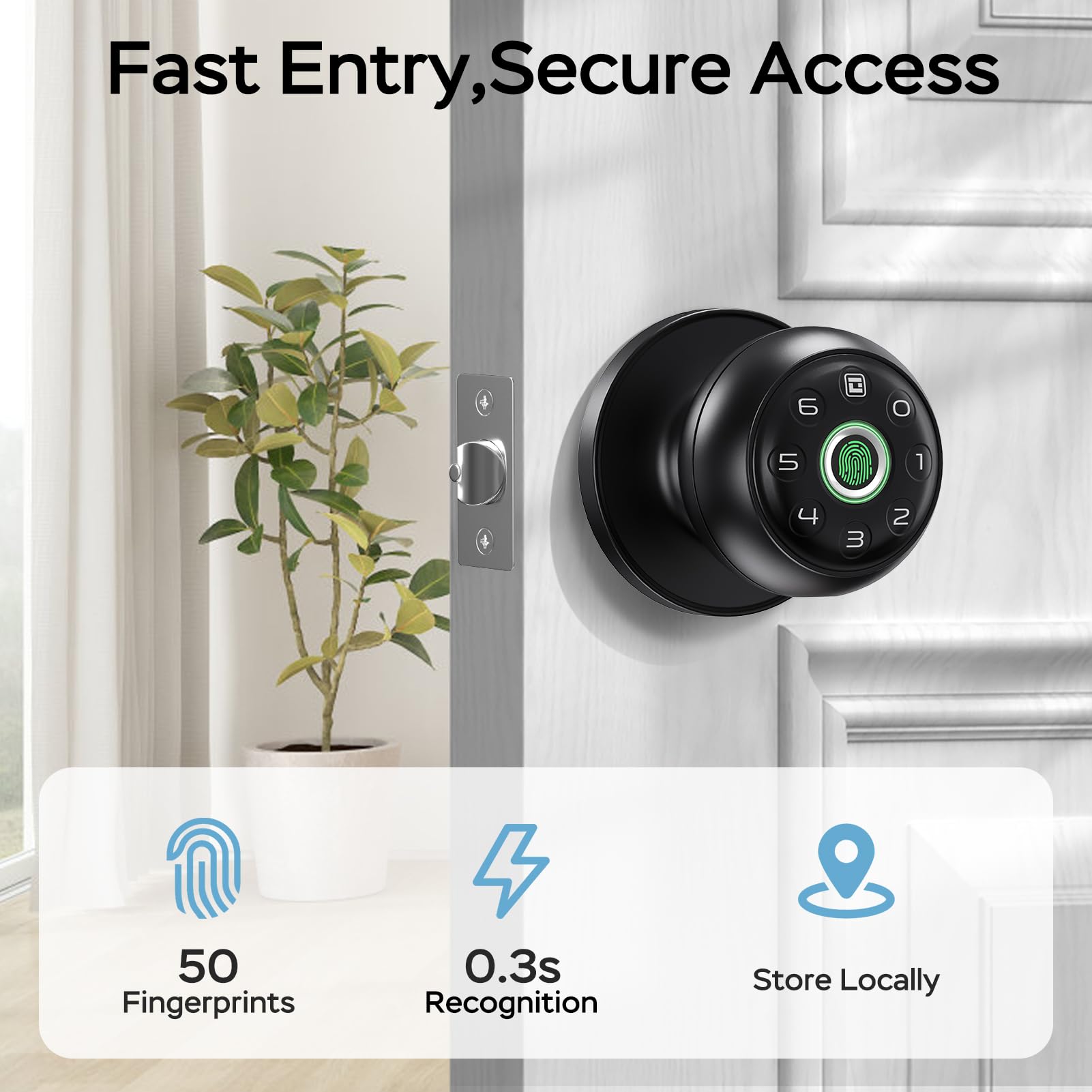GeekTale keypad access with anti-peep codes for safer entry.