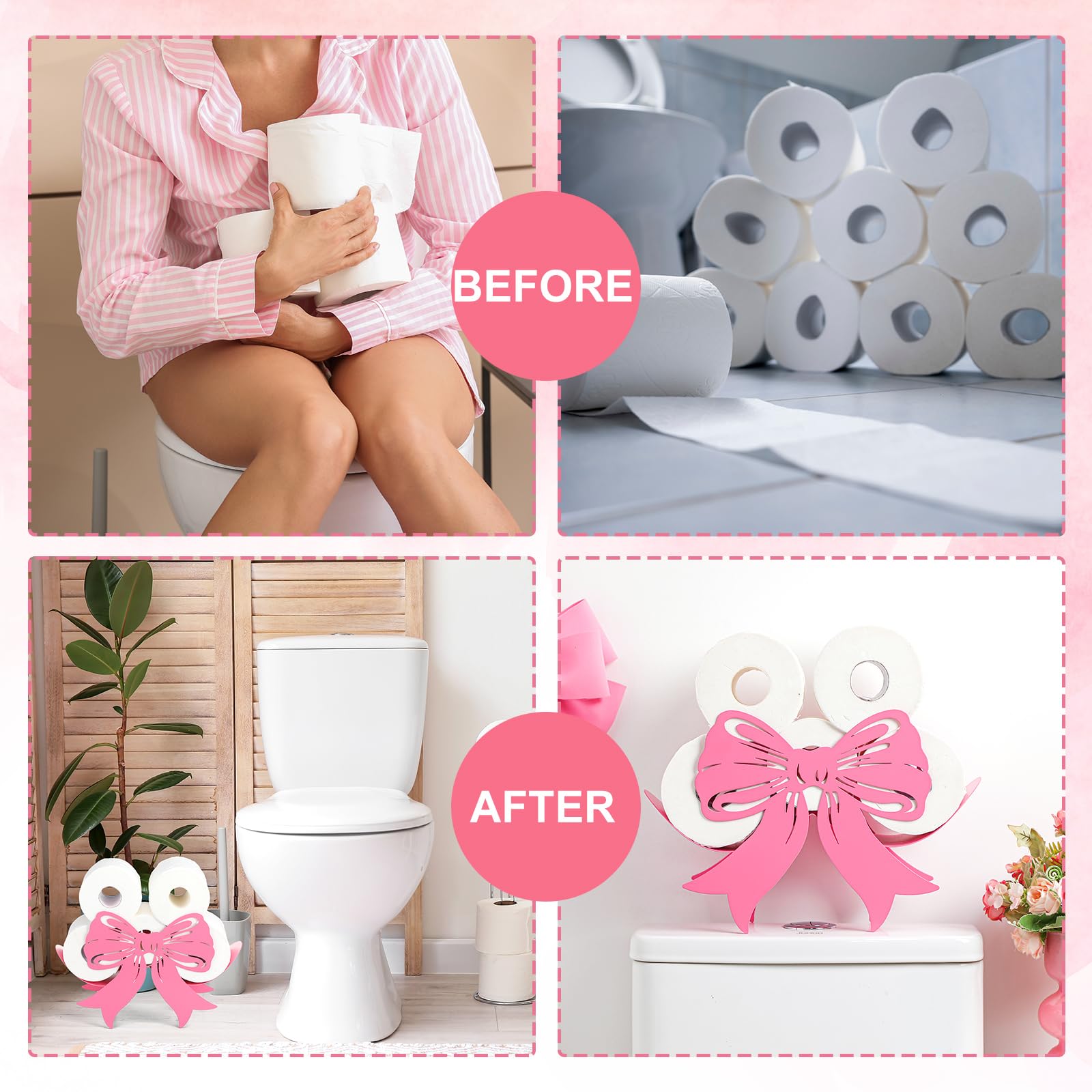 Pink bow adds whimsical charm to bathrooms, bedrooms, or dressing areas.