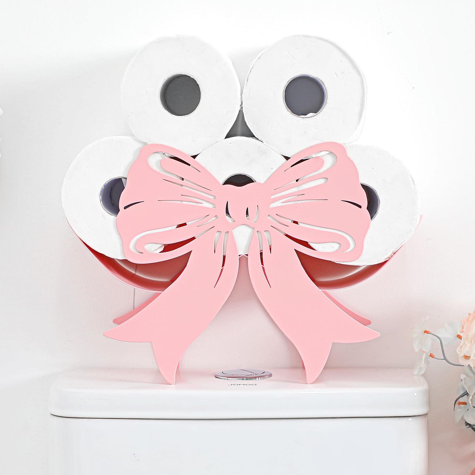 Geelin Bow toilet paper holder front view shows a cute space-saving bow design