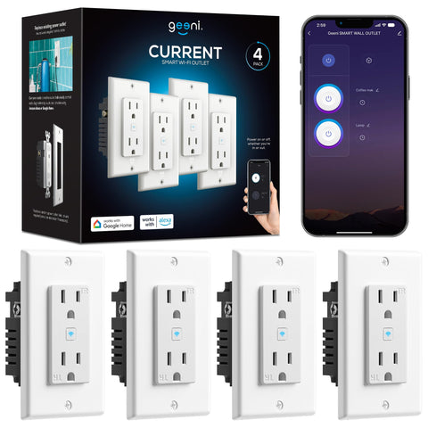 Geeni in-wall outlet front view with dual outlets for convenient control.