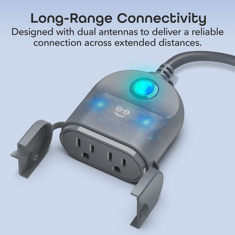 Geeni Outdoor Duo schedules and timers for outdoor lamps and sprinklers.