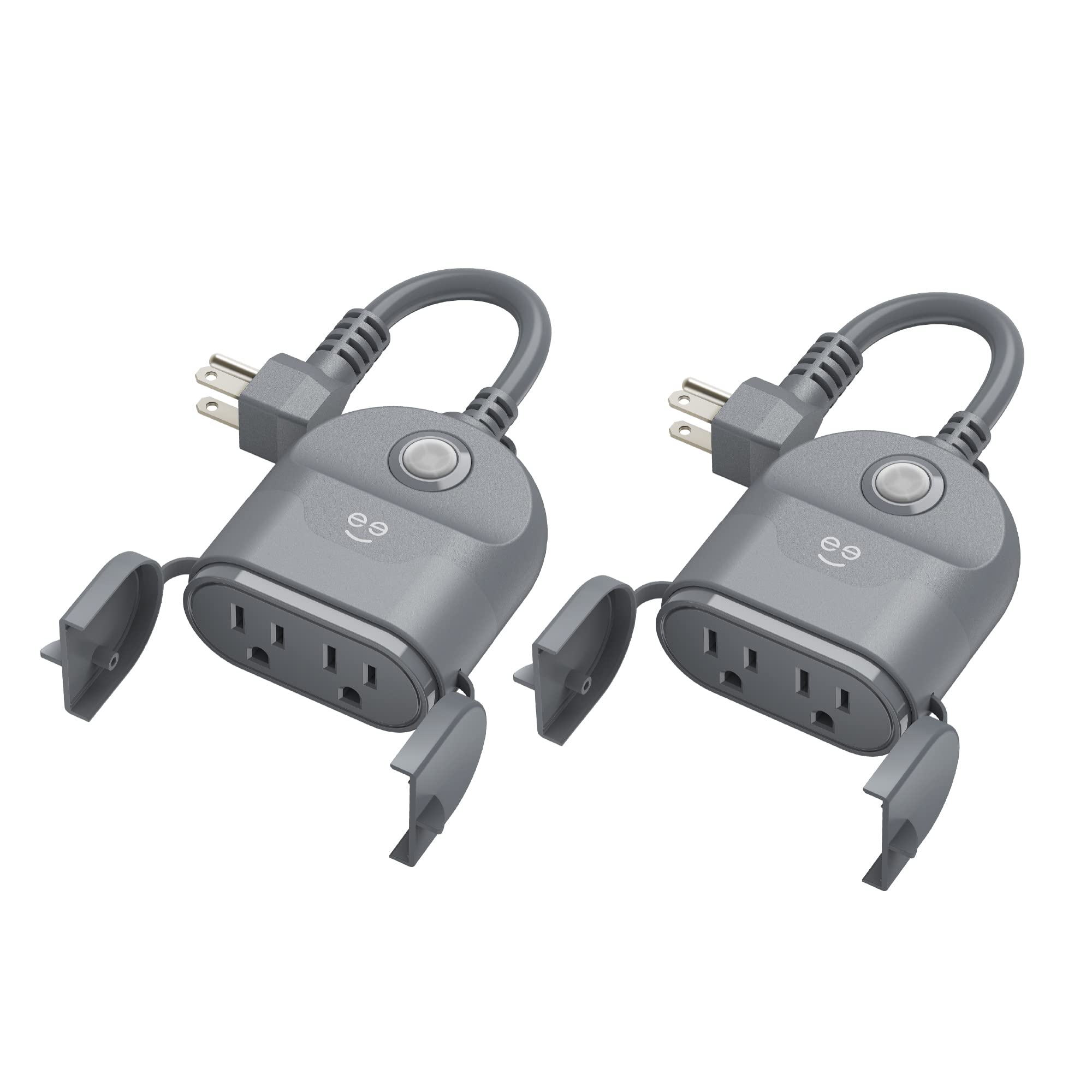 Geeni Outdoor Duo weatherproof outlets powering outdoor lights and tools.