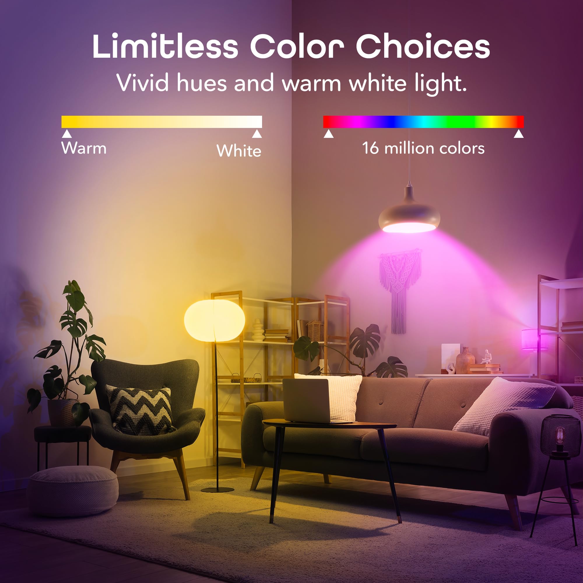 Geeni Prisma RGBW bulbs offer 16 million colors for scenes and accents.