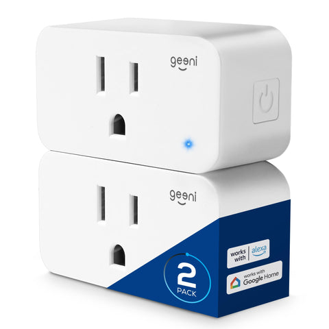 Geeni Smart Plug Mini 15A outlet two-pack, compact design fits standard outlets