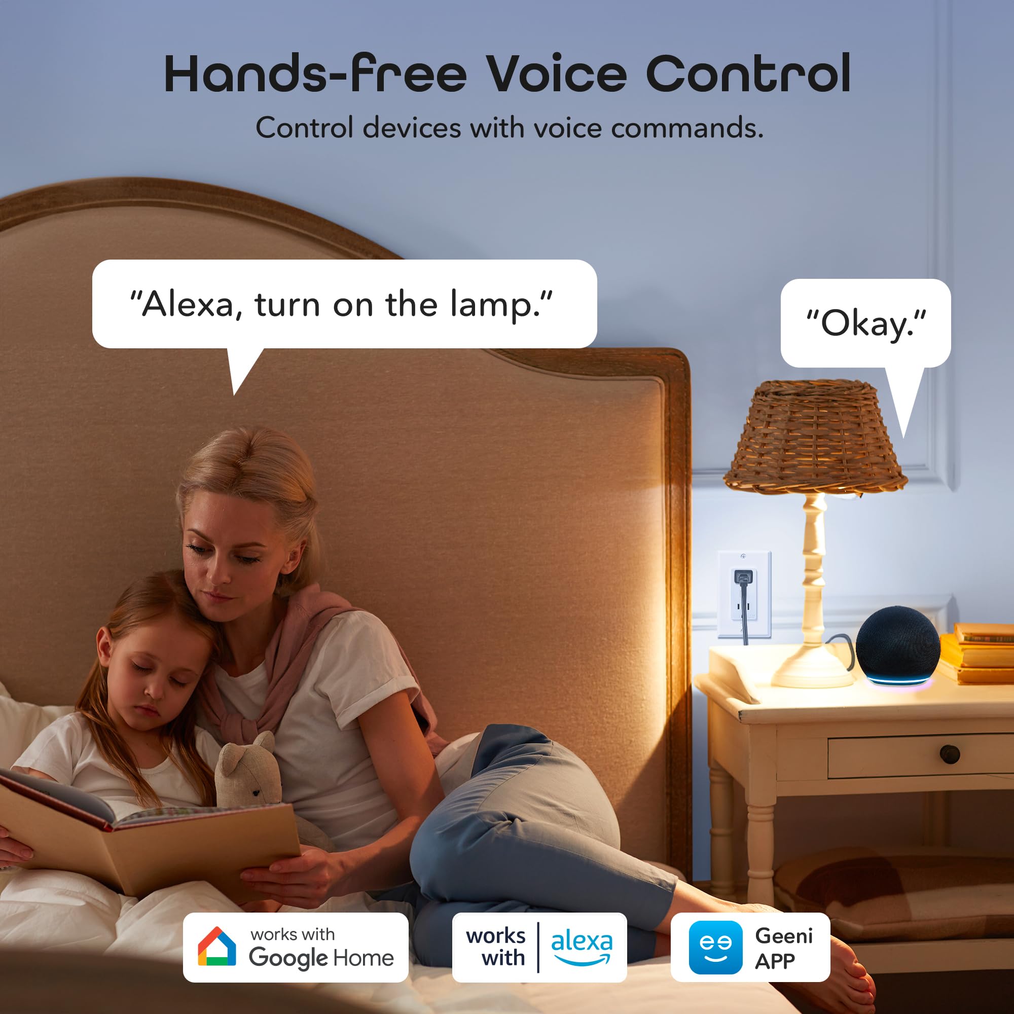 Geeni in-wall outlet with tamper-resistant safety features.