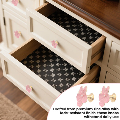 Geesatis flower pink knob mounted on a kitchen cabinet