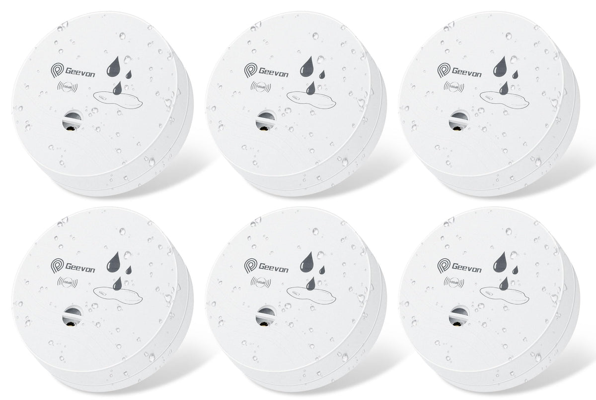 Geevon six-pack water leak detectors pack shot for home protection