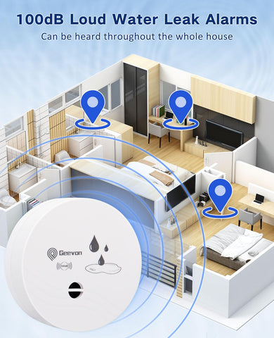 Geevon water leak detectors mounted on wall for quick room coverage