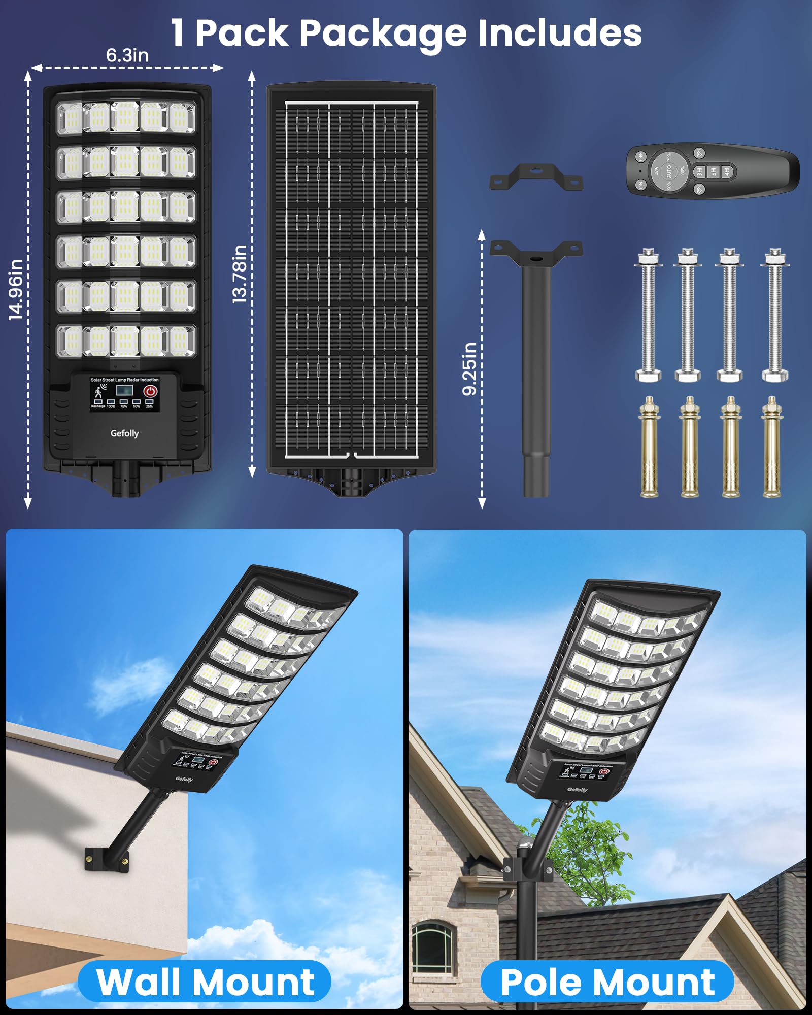 Gefolly solar street light delivers up to 12 hours of runtime on full charge.