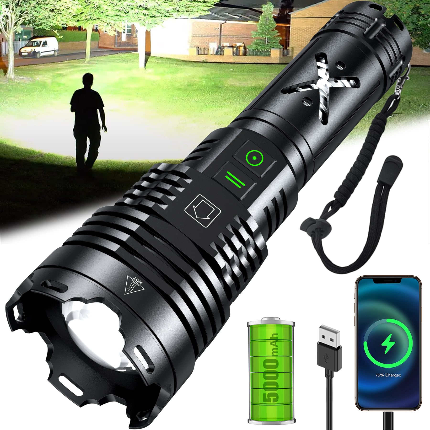 Gehavin rechargeable LED flashlight with a bright beam for long-range visibility.