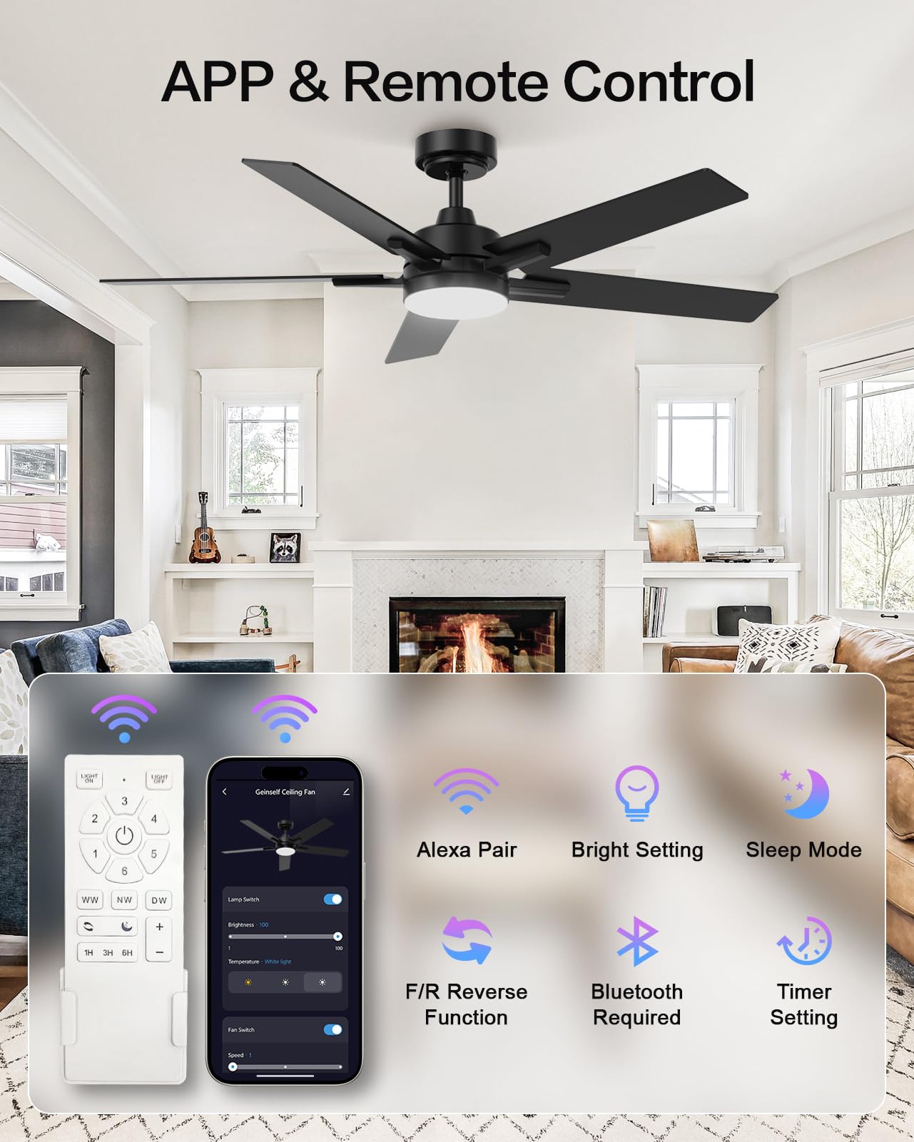 Geinself ceiling fan controlled by Alexa app or remote for ease of use