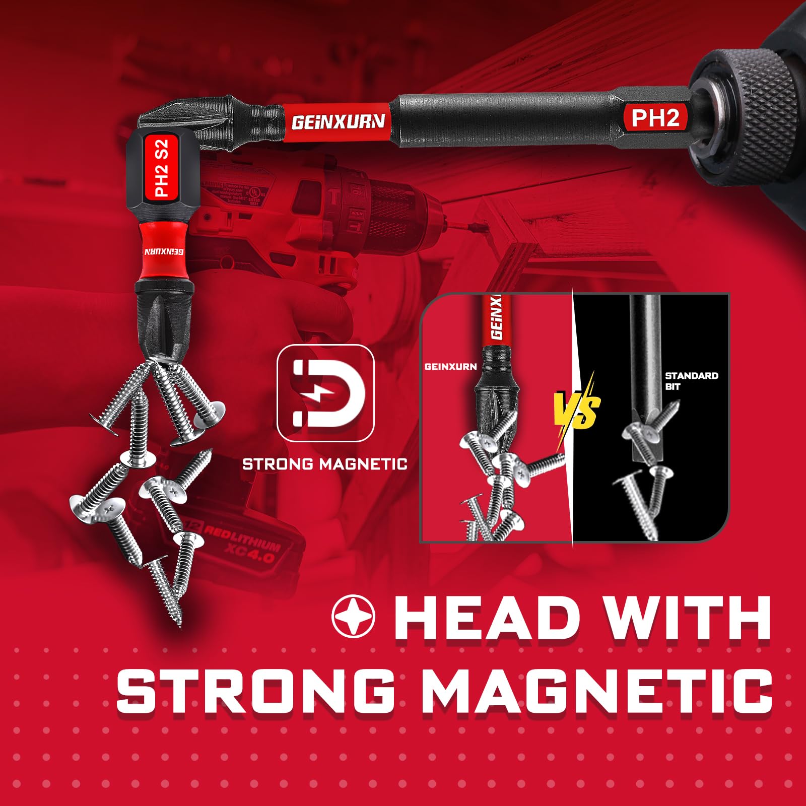Geinxurn 1-4in hex imp driver bit enhances compatibility with impact drivers.