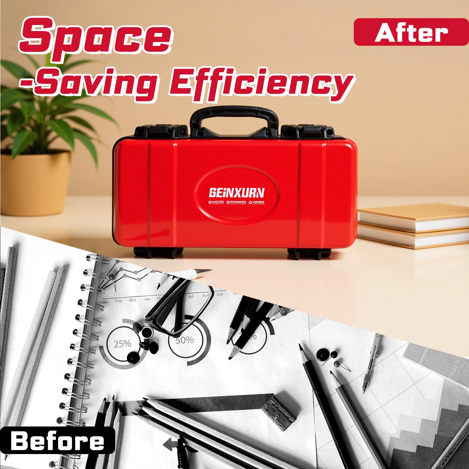 Geinxurn tool box placed beside tools for quick access
