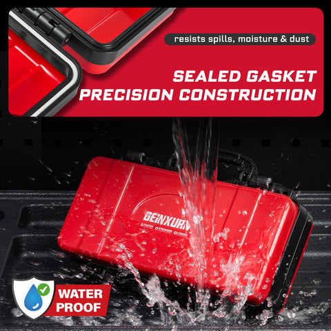 Geinxurn 11-inch red tool box open lid reveals organized interior