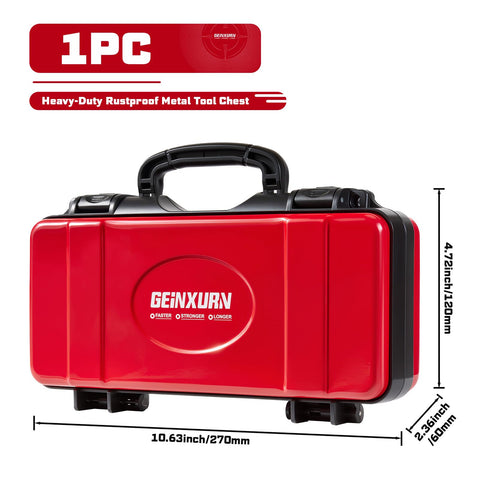 Geinxurn red tools box side view displaying compact, rugged design
