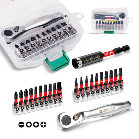 GEINXURN 22-piece ratchet bit set with base for portable use