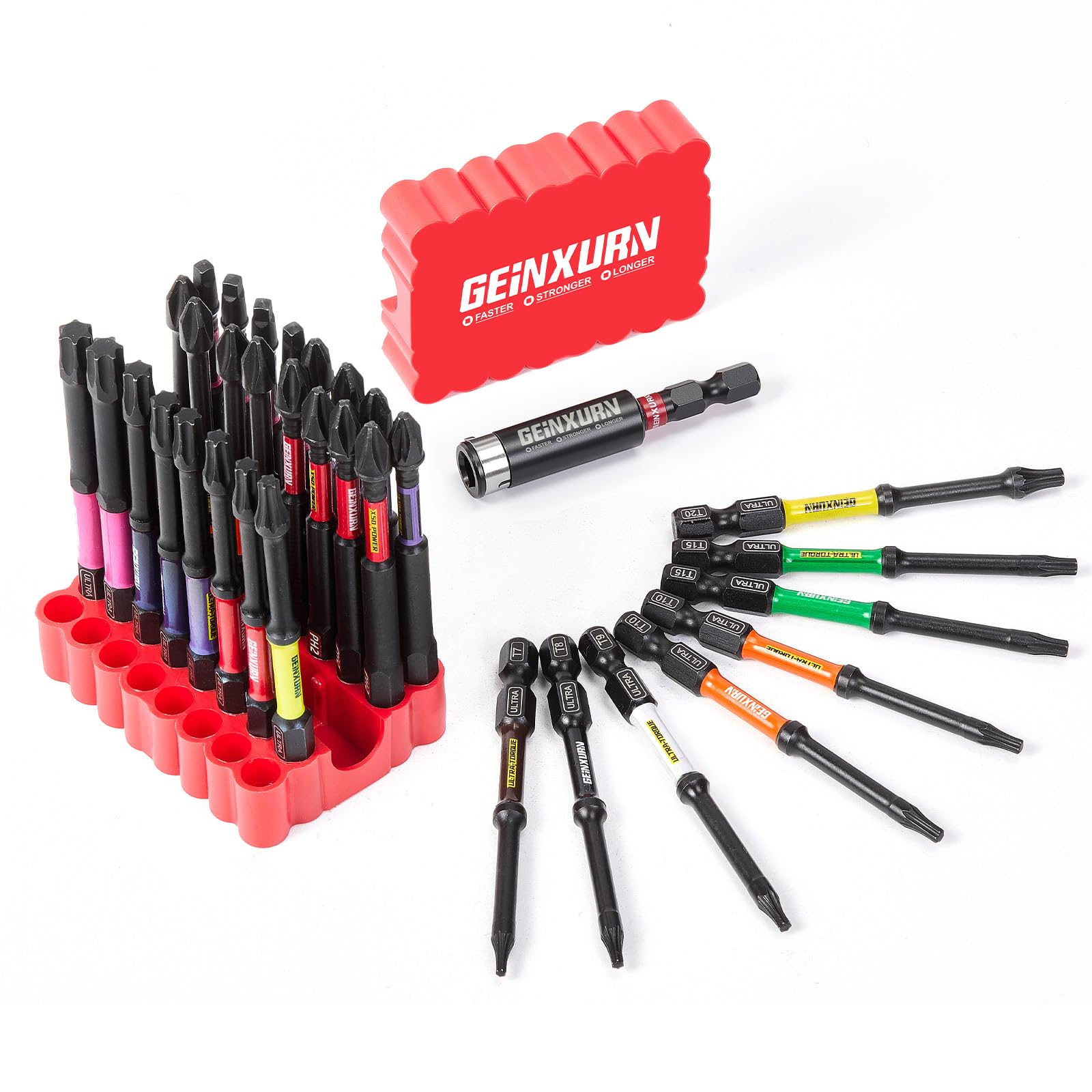 Geinxurn 33pcs 3in bit set demonstrates diverse driver heads for fast, secure screws.