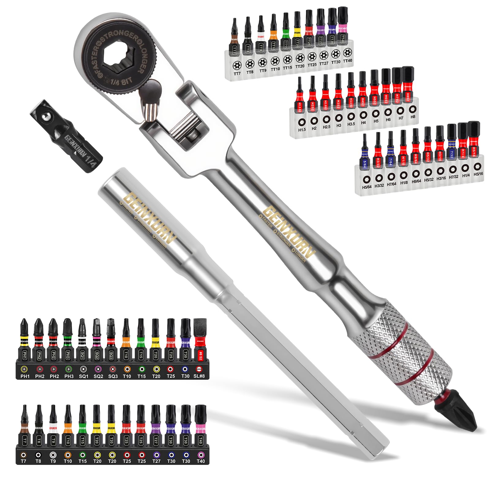 Geinxurn pivot head ratchet set enabling versatile tightening in tight spaces