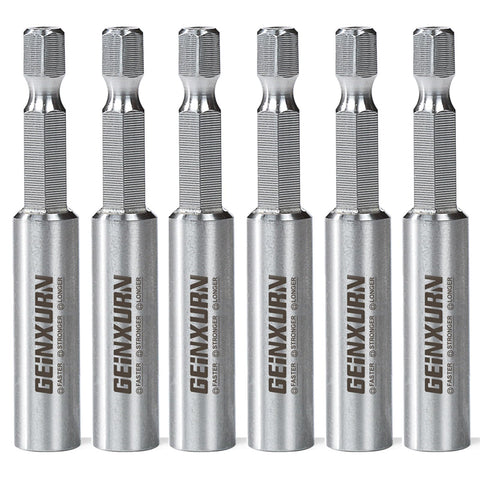 GEINXURN 6-pack bit holder in box shows durable stainless steel frame for secure quick changes.
