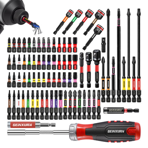 Geinxurn 82-piece screwdriver bits set laid out for versatile DIY projects.