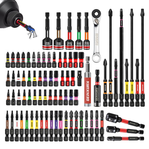 GEINXURN 82-piece impact bits set laid out in a case for versatile tasks
