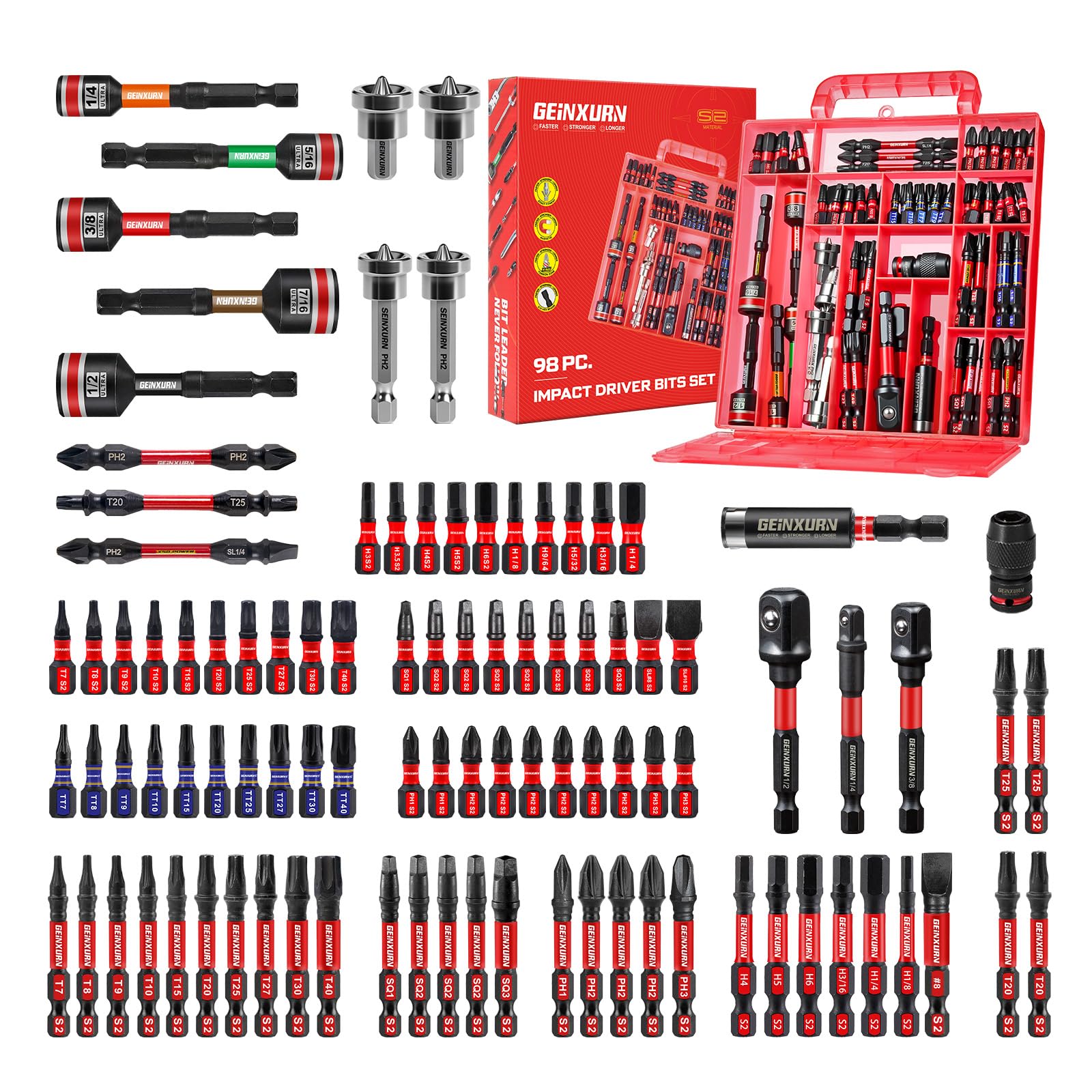 GEINXURN 98-piece impact screwdriver bits set for versatile projects