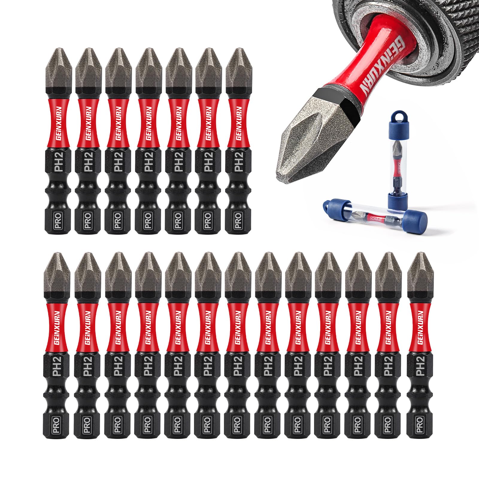 GEINXURN diamond-coated PH2 2-inch bit head for durable screwdriving.