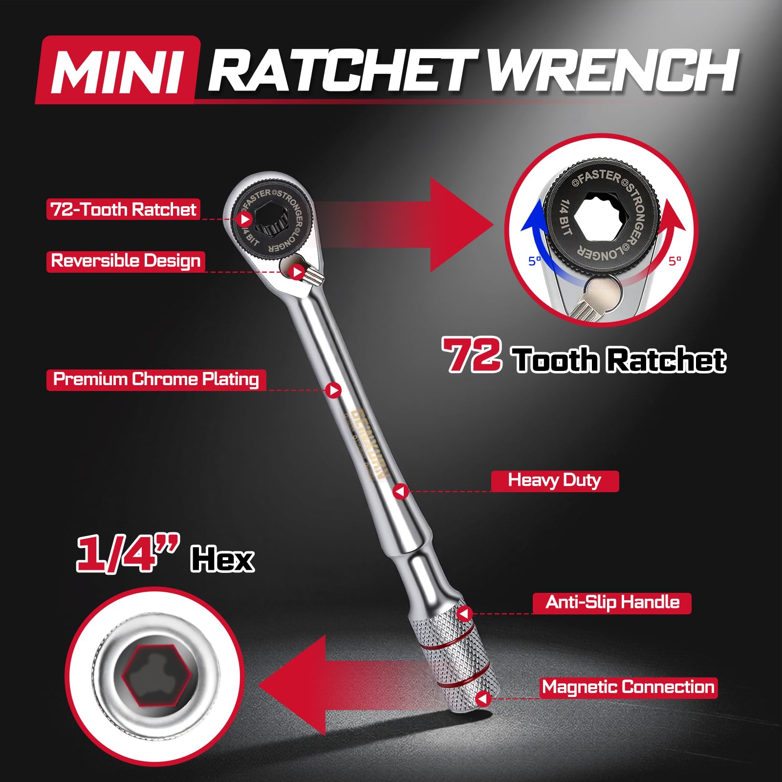 Geinxurn extension bar with quarter‑inch adapter for extended leverage