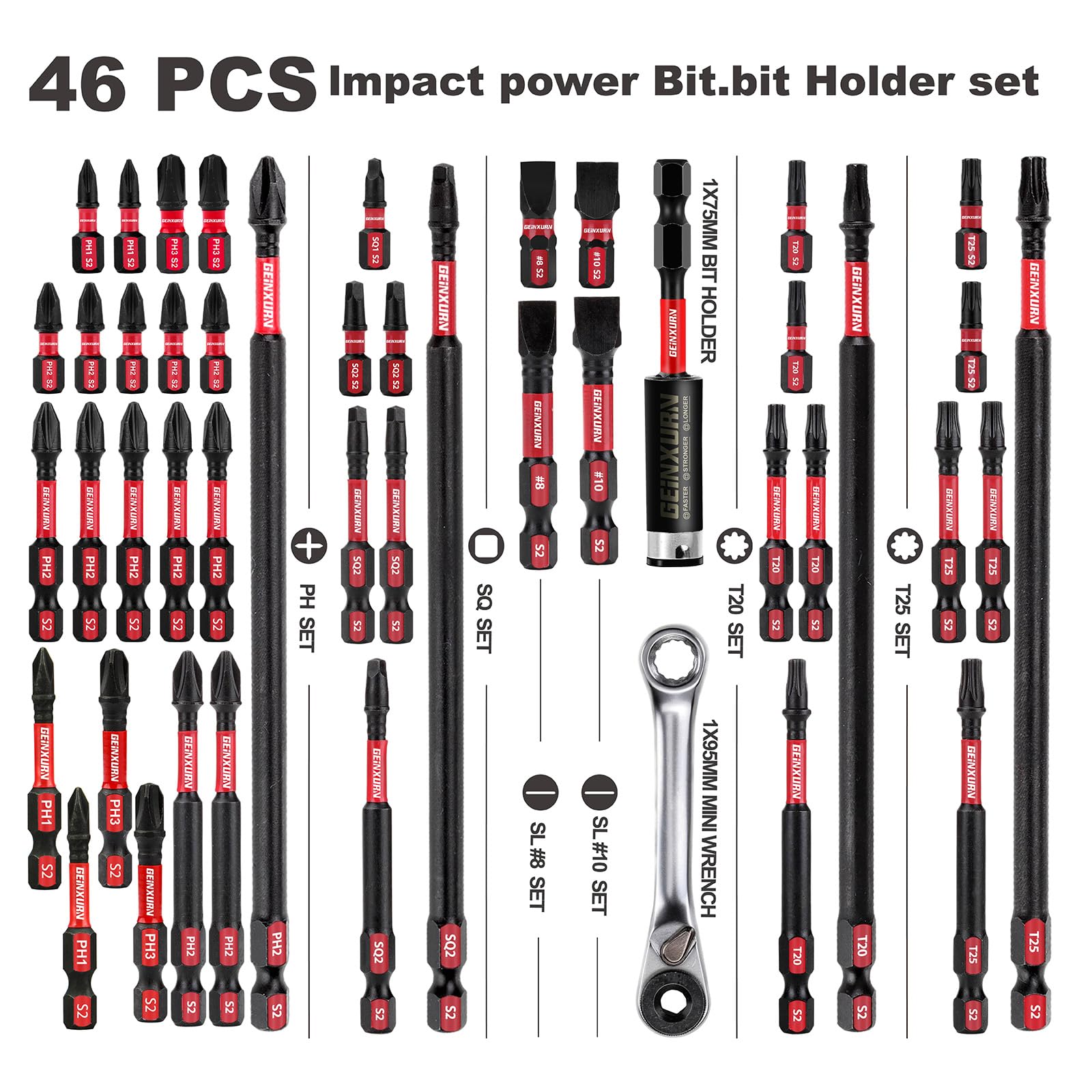 GEINXURN heat-treated bits resist wear under heavy use.