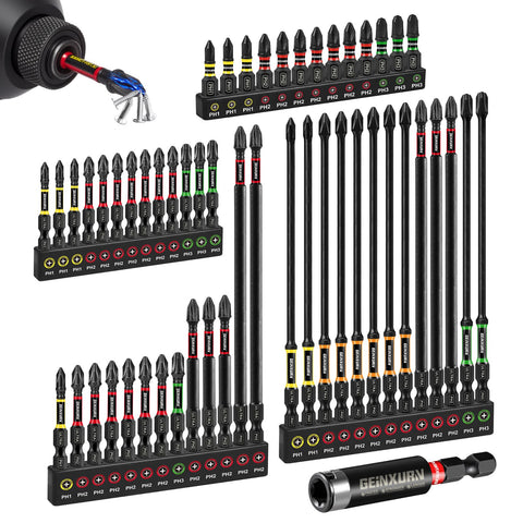 Geinxurn 1-inch PH bits in a color-coded base for quick selection during tight-space tasks.