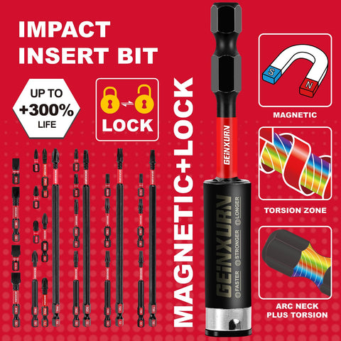 GEINXURN magnetic bit holder keeps bits secure.
