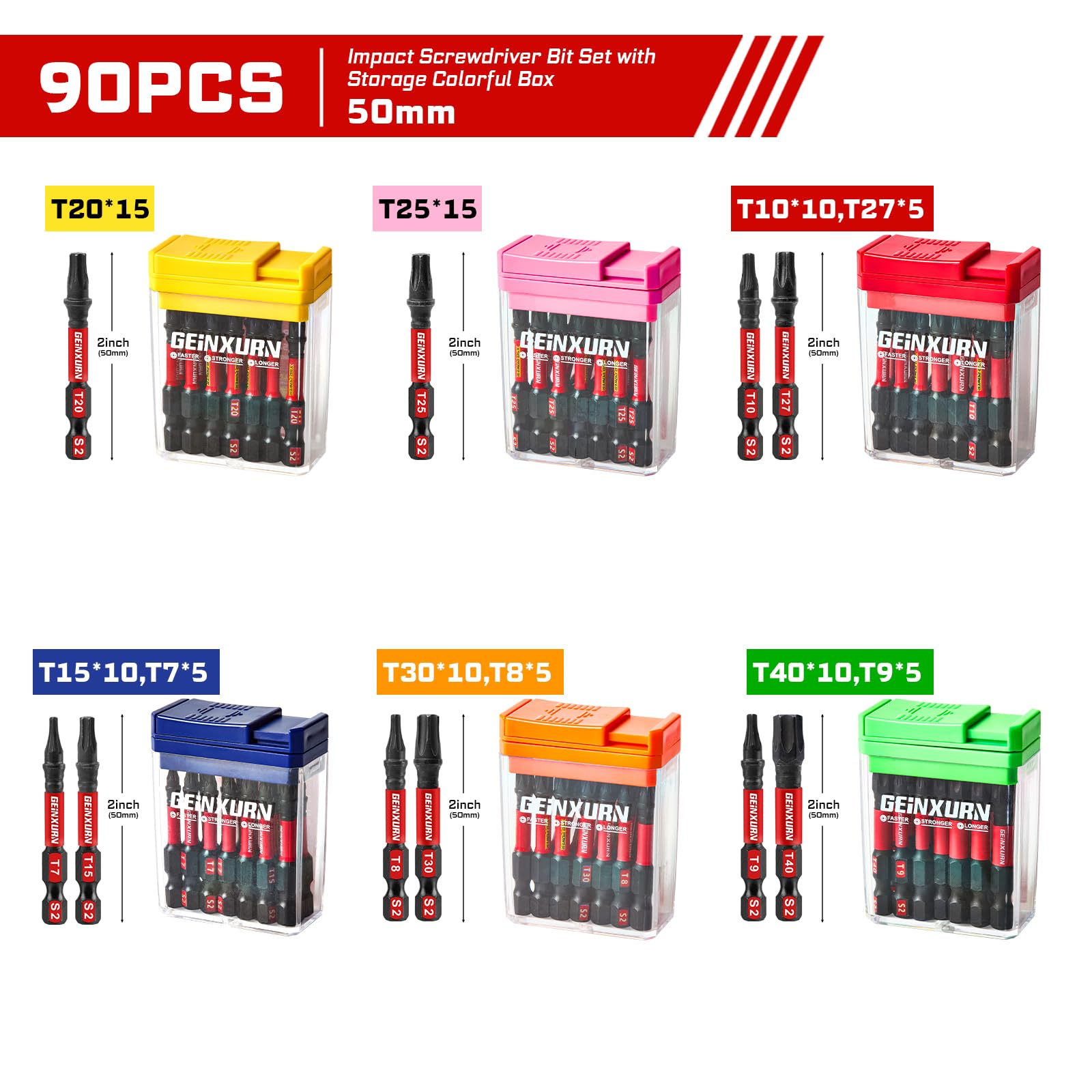 Geinxurn magnetic head 1/4 inch hex bits help secure fasteners quickly