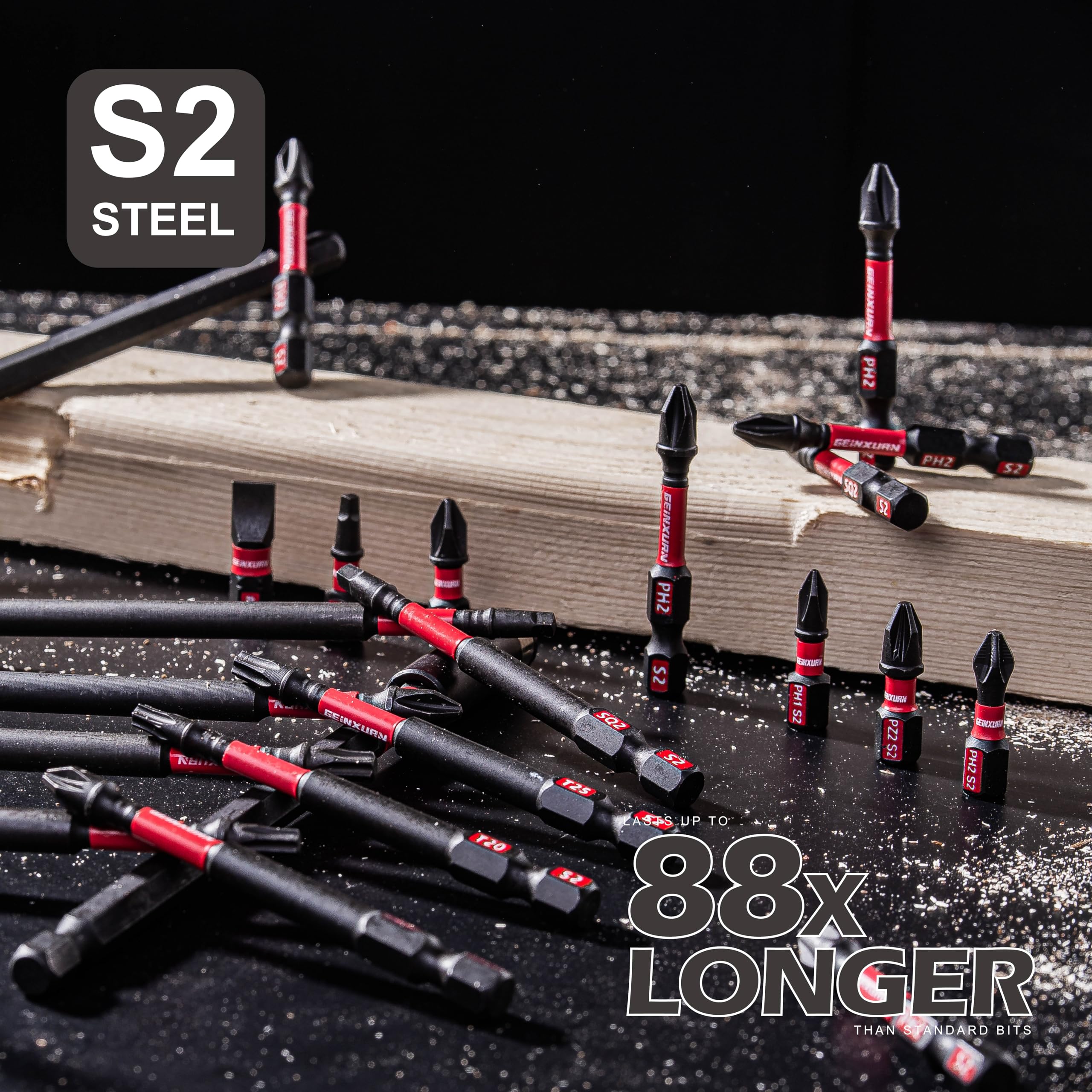 GEINXURN precision-tipped bits provide snug fit and reduced cam-out.
