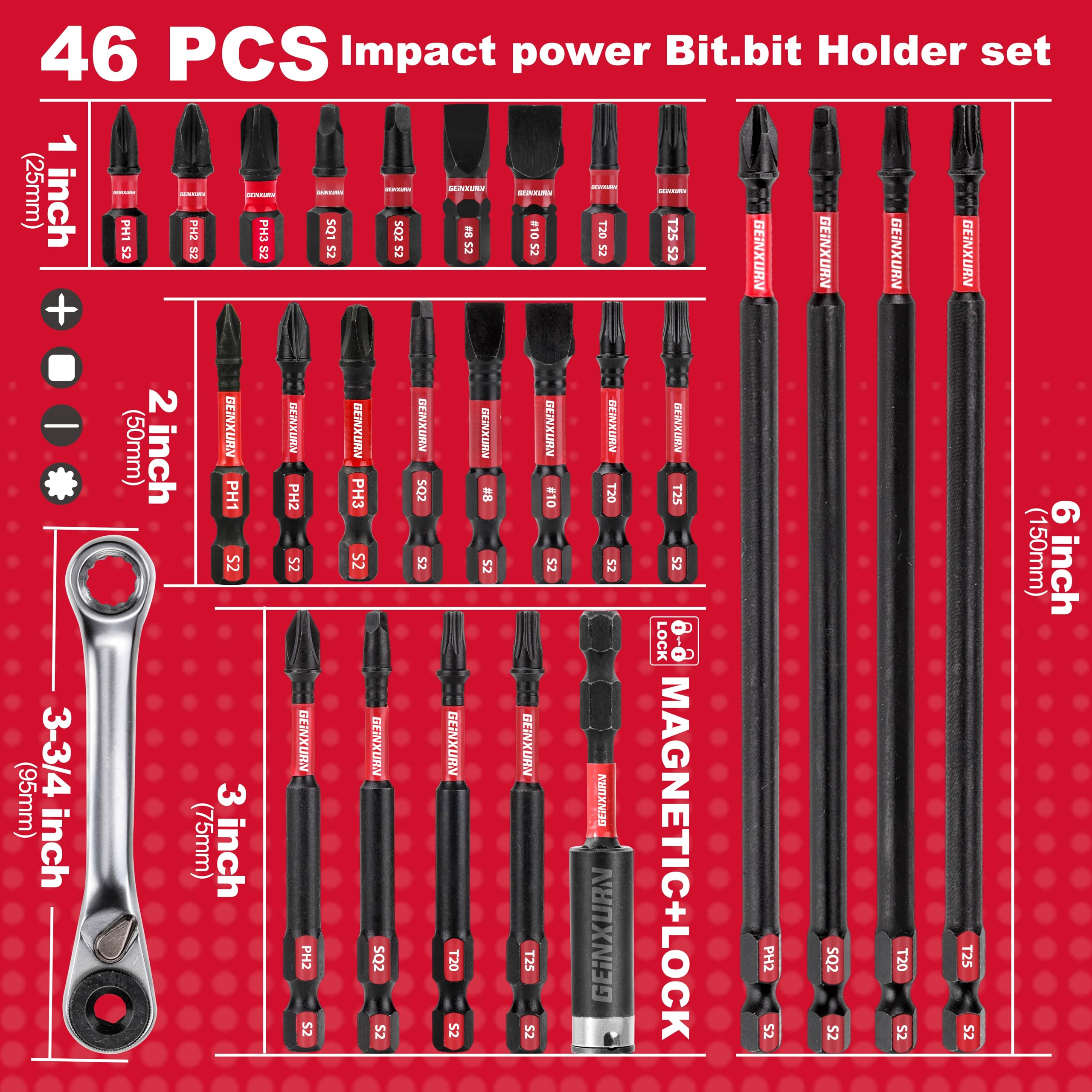 GEINXURN quarter-inch hex shank fits most drivers.