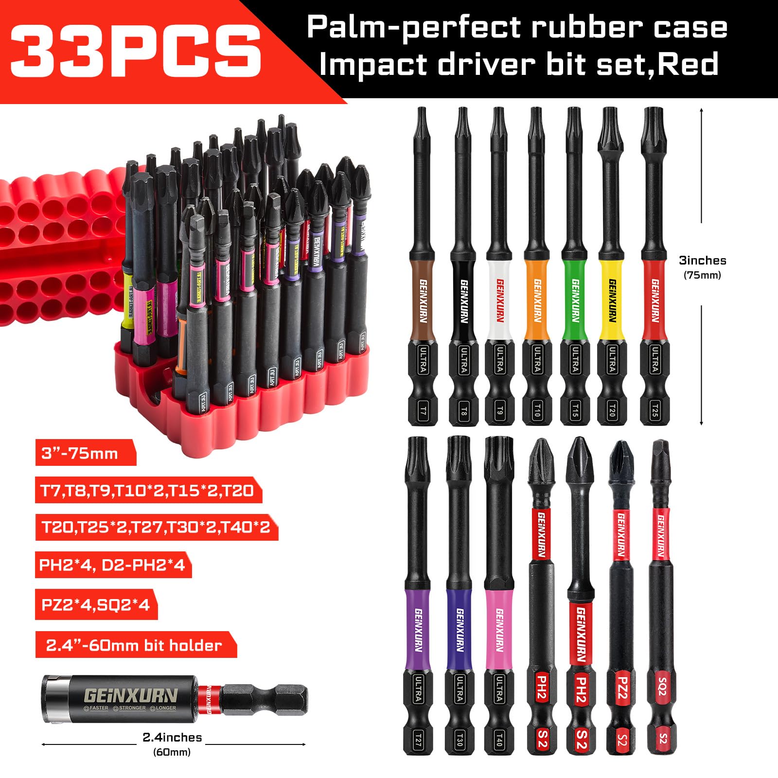 Geinxurn soft-base magnetic bit holder provides easy grip and stability.