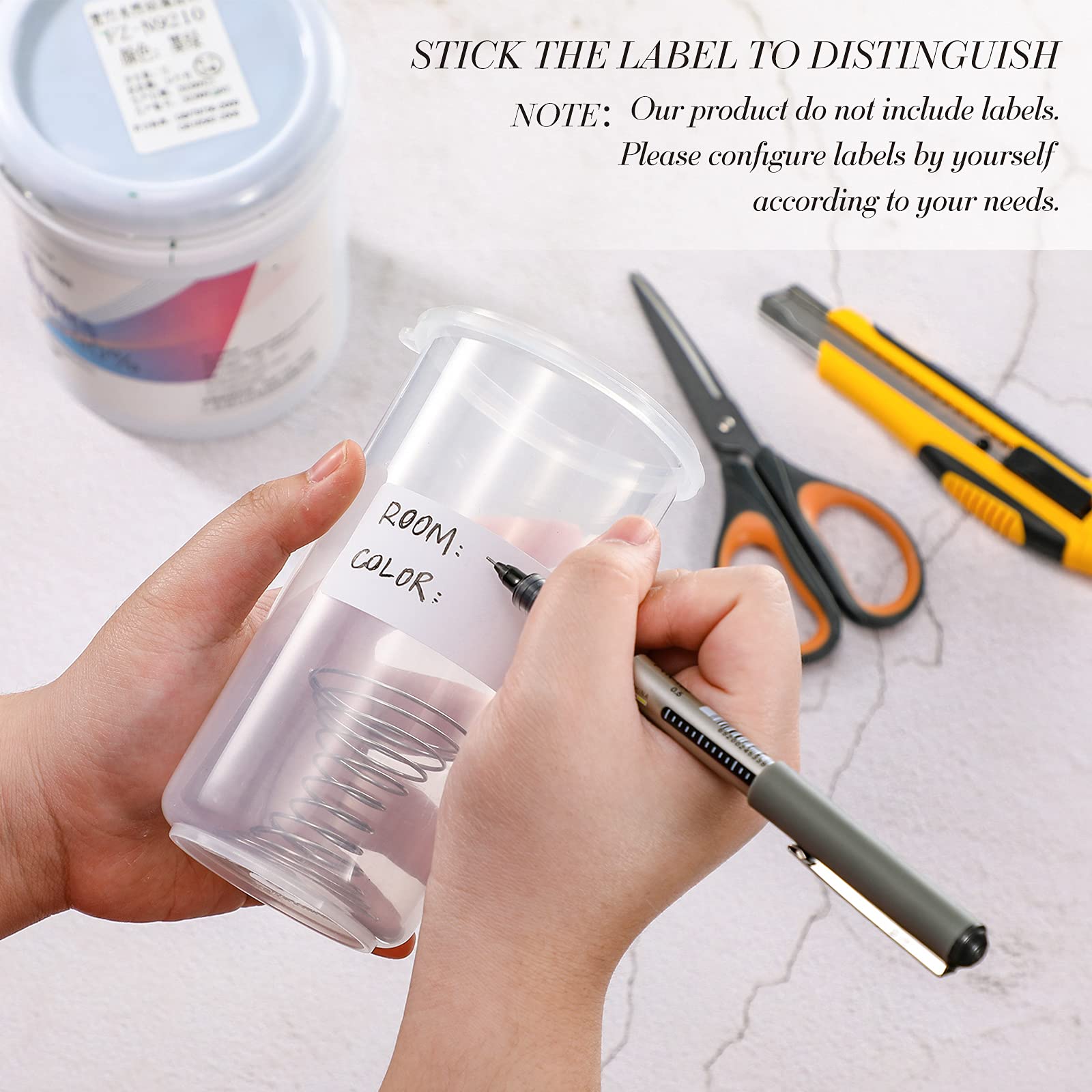 Geiserailie color check clear cups help label paints at a glance