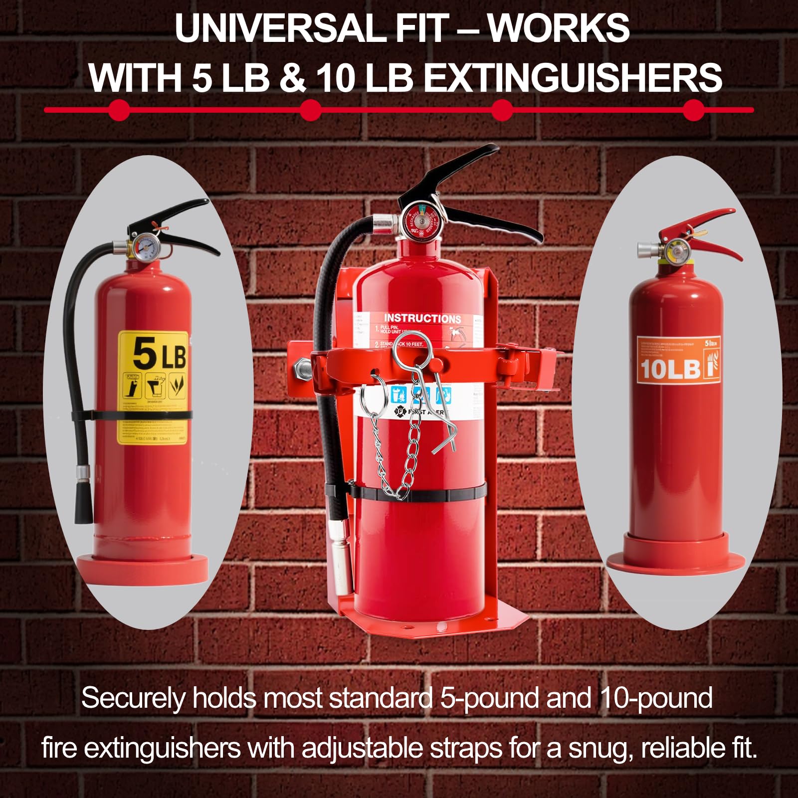 Gekufa quick-release safety pin enables fast access to extinguisher.