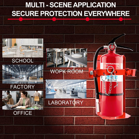 Gekufa universal-fit mount supports most 5 lb and 10 lb extinguishers.