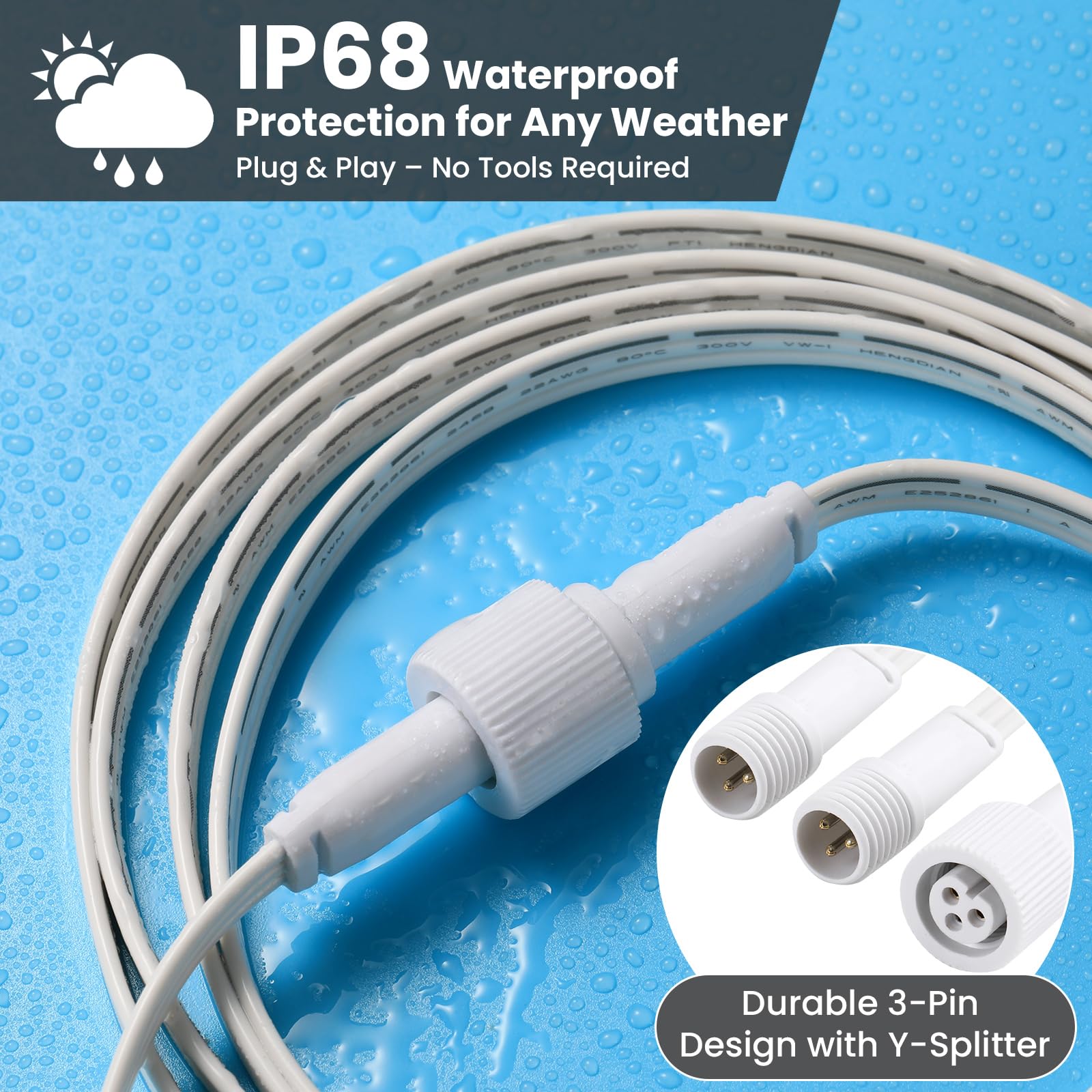 GelbeWindglocken 3-pin waterproof extension cable keeps outdoor connections secure