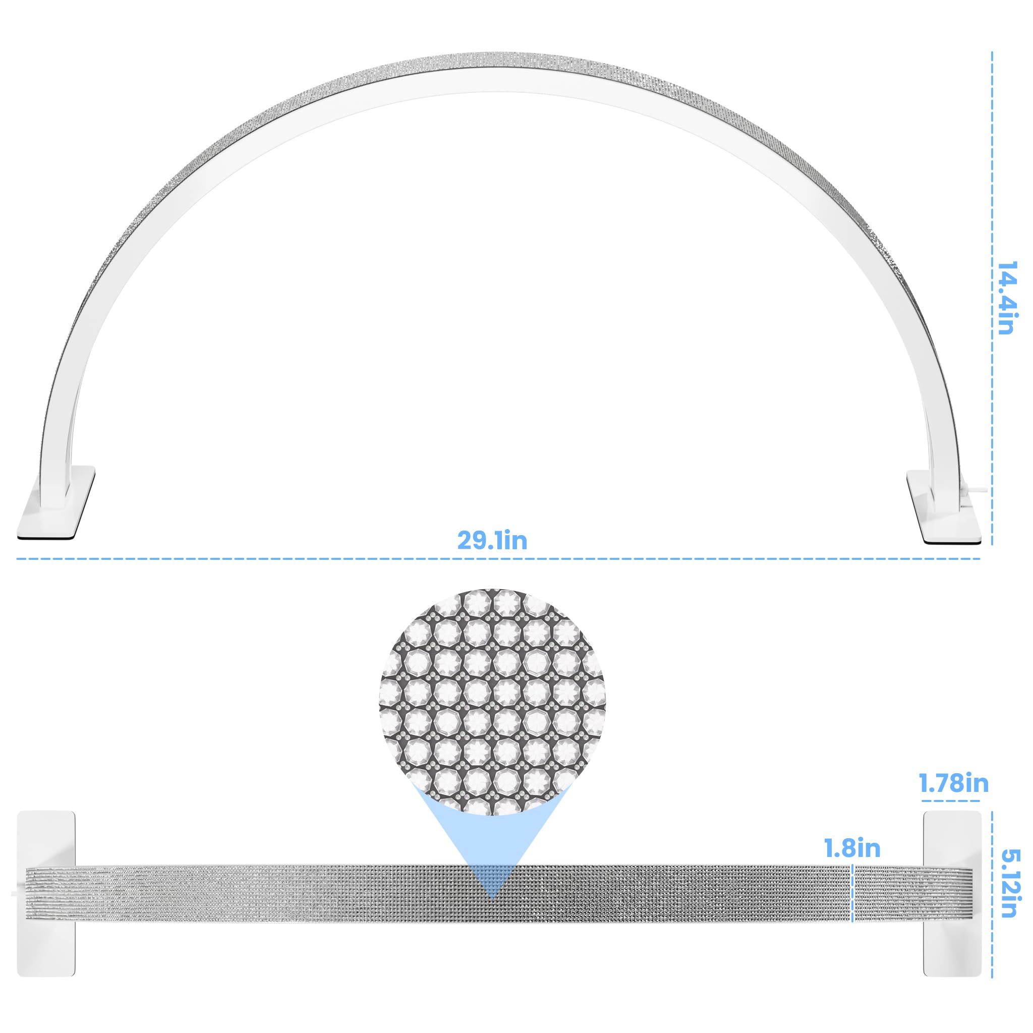 Wide half moon shape reduces shadows across the work surface