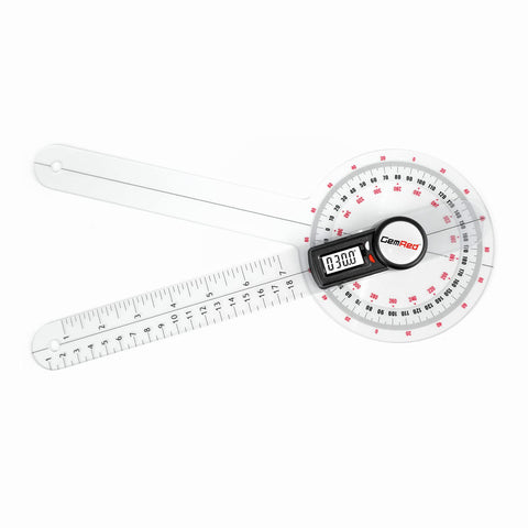 GemRed 12-inch goniometer front view for quick ROM assessment