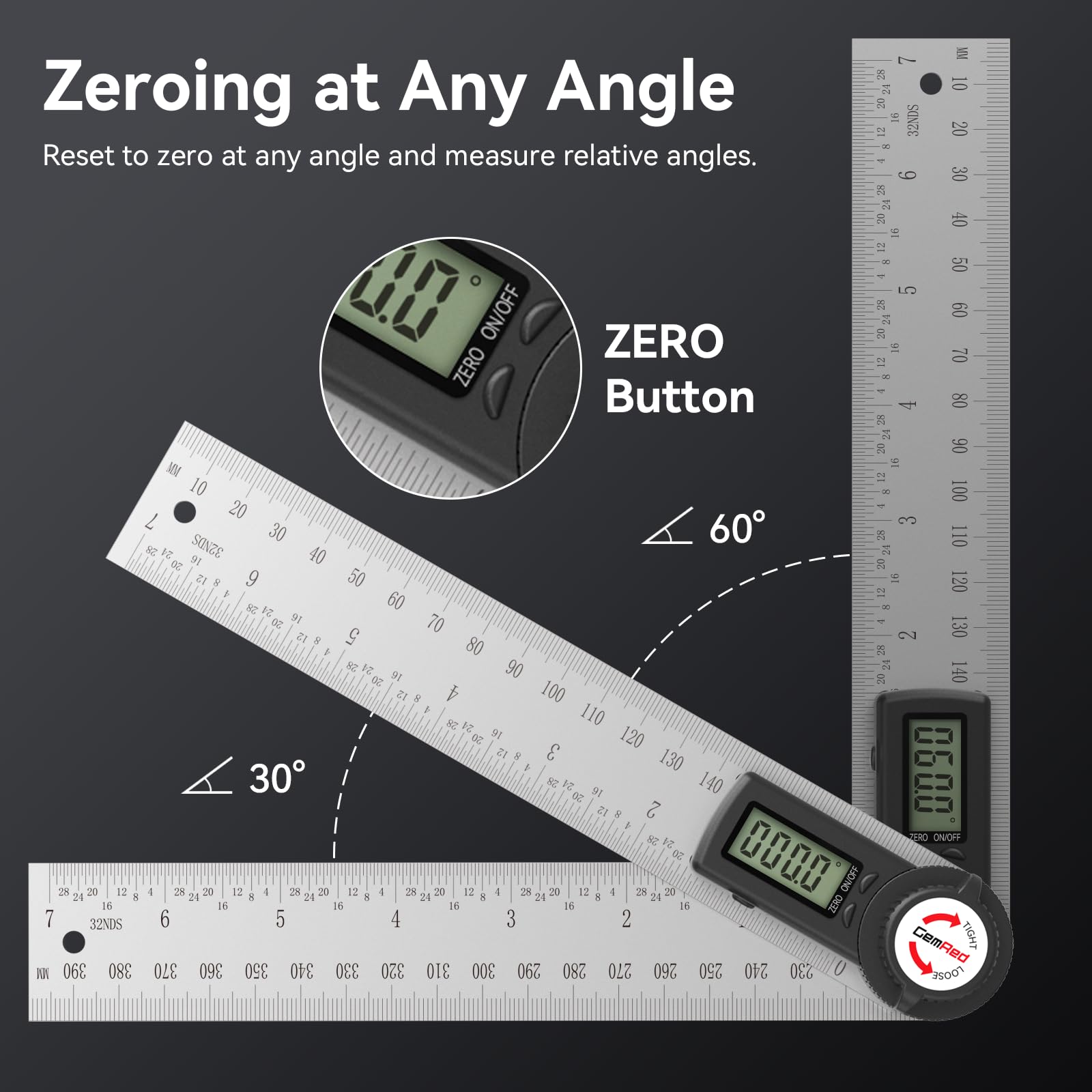 GemRed 82305 full-length 400 mm ruler extended for wide angles
